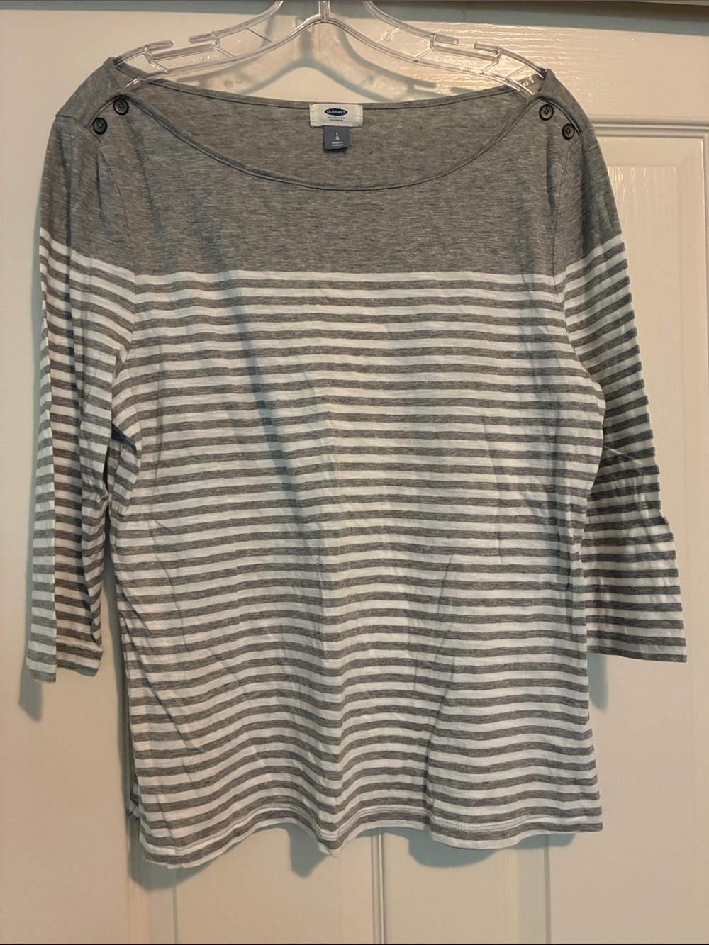 Old Navy Gray and White Striped Boatneck 3/4 Long Sleeve Top
